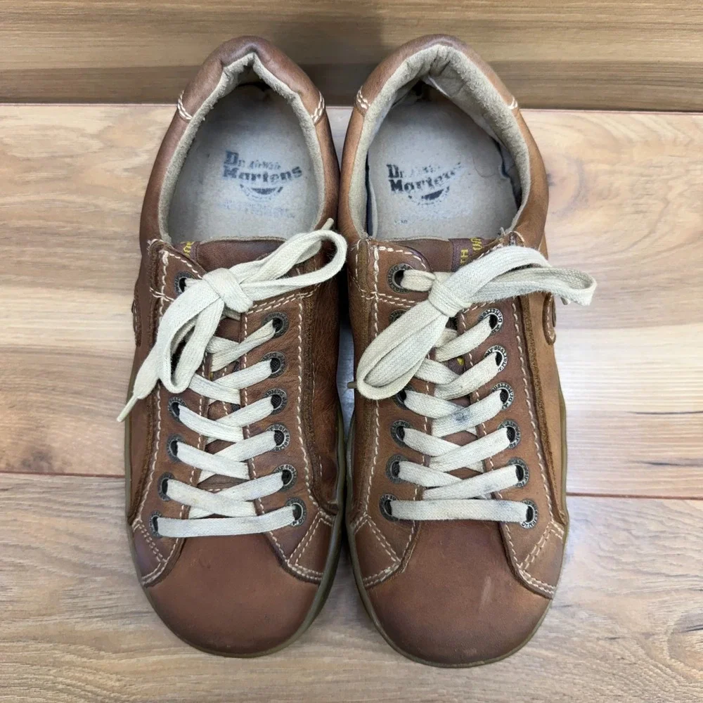 Dr Martens Vintage Casual Low Sneakers Mens 8 Tan Brown Leather Square Toe Y2K
